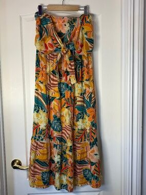 Tropical Strapless Maxi Dress Size L  Resort Cruise Beach Vacation Dress Ripcurl